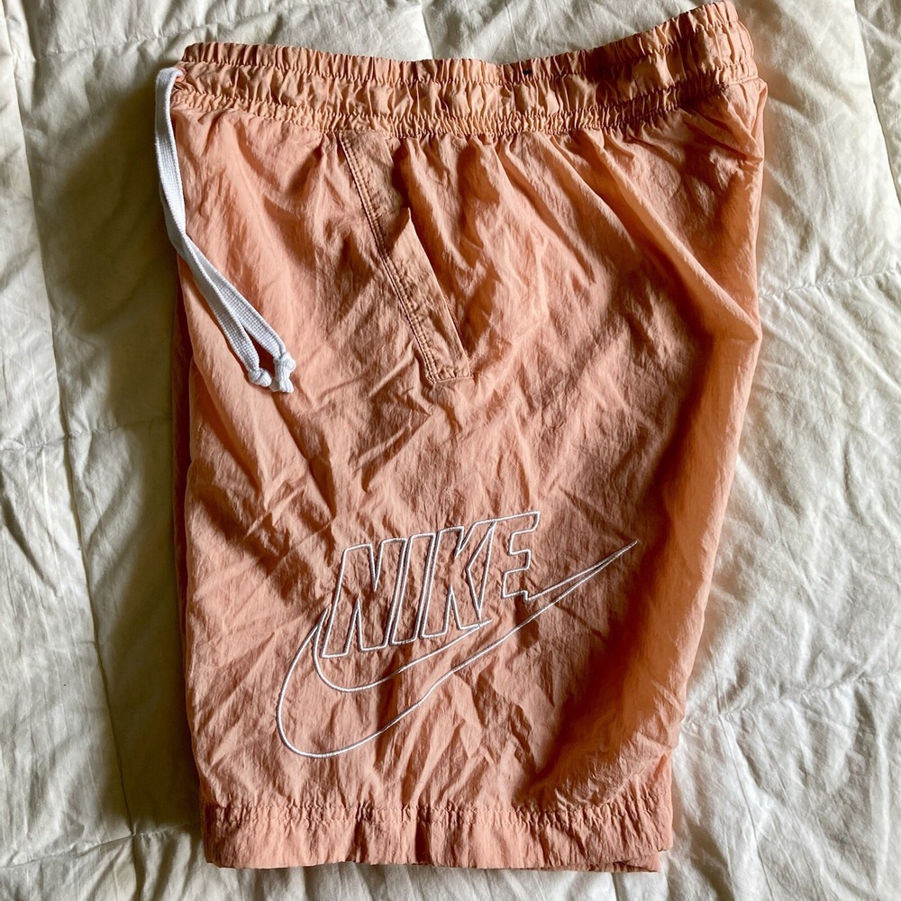 Nike Mens S Sportswear Alumni Woven Flow Nylon Water Shorts Trunks Peach Apricot